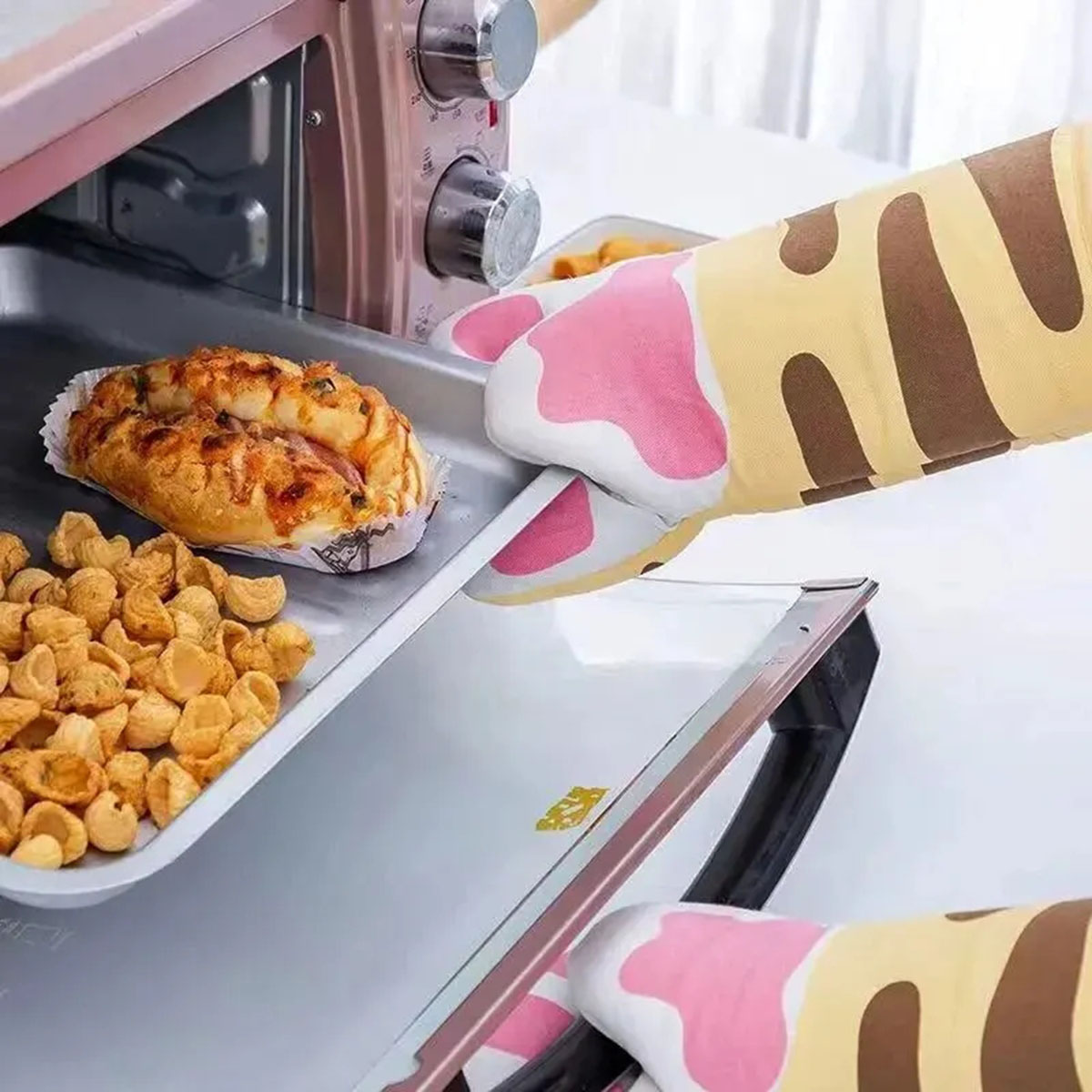 Kitchen Baking Gloves - ไมโครเวฟยาวถุงมือผ้าฝ้ายน่ารัก Cat Paws เตาอบฉนวนกันความร้อนถุงมือทนความร้อนลื่นถุงมือเดี่ยวครัวเบเกอรี่อุปกรณ์