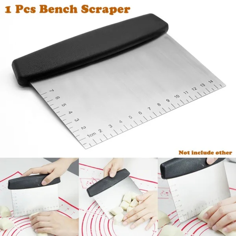 Bench Scraper Dough - 1 Pc สแตนเลสสตีล Bench Scraper ขนมปังแป้งพิซซ่าแป้งไม้พายโลหะ
