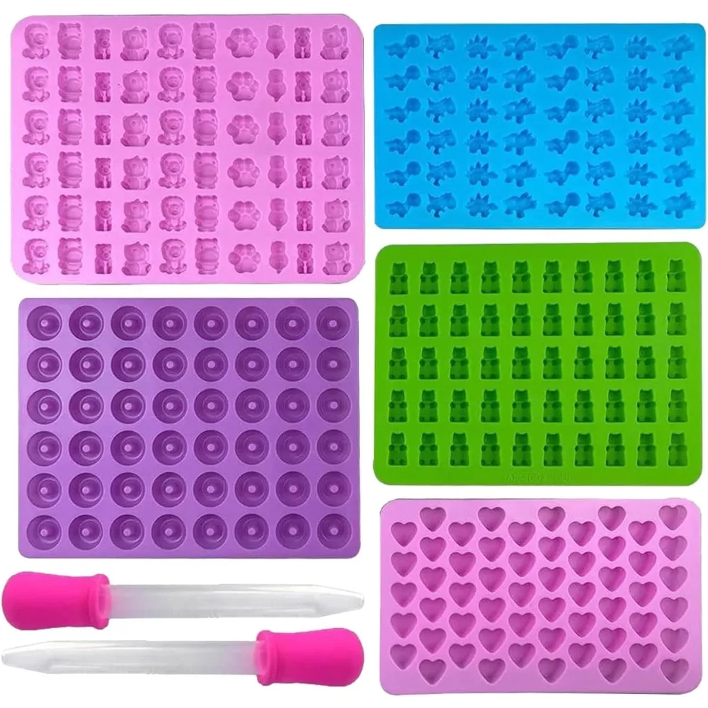 Kitchen Baking Kit - 5Pcs Candyแม่พิมพ์ซิลิโคน 2 DropperชุดCandy Gummyแม่พิมพ์เยลลี่ถาดชุดแม่พิมพ์Reusable Candyเบเกอรี่แม่พิมพ์เครื่องมือห้องครัว
