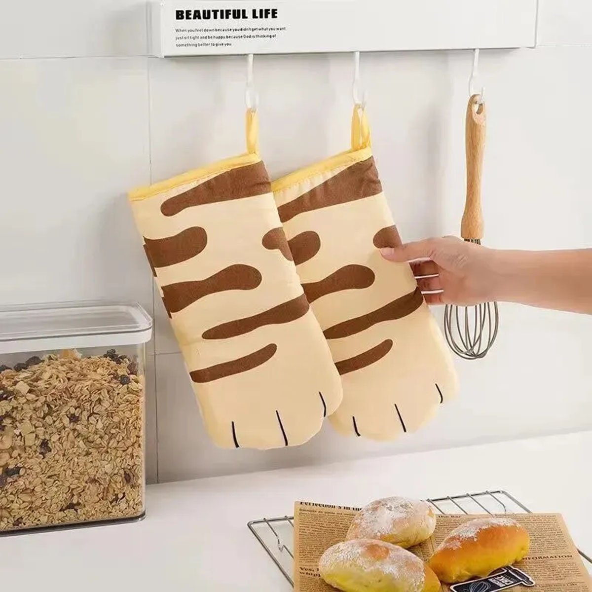 ไมโครเวฟยาวถุงมือผ้าฝ้ายน่ารัก - Kitchen Baking Gloves บทวิจารณ์และราคา